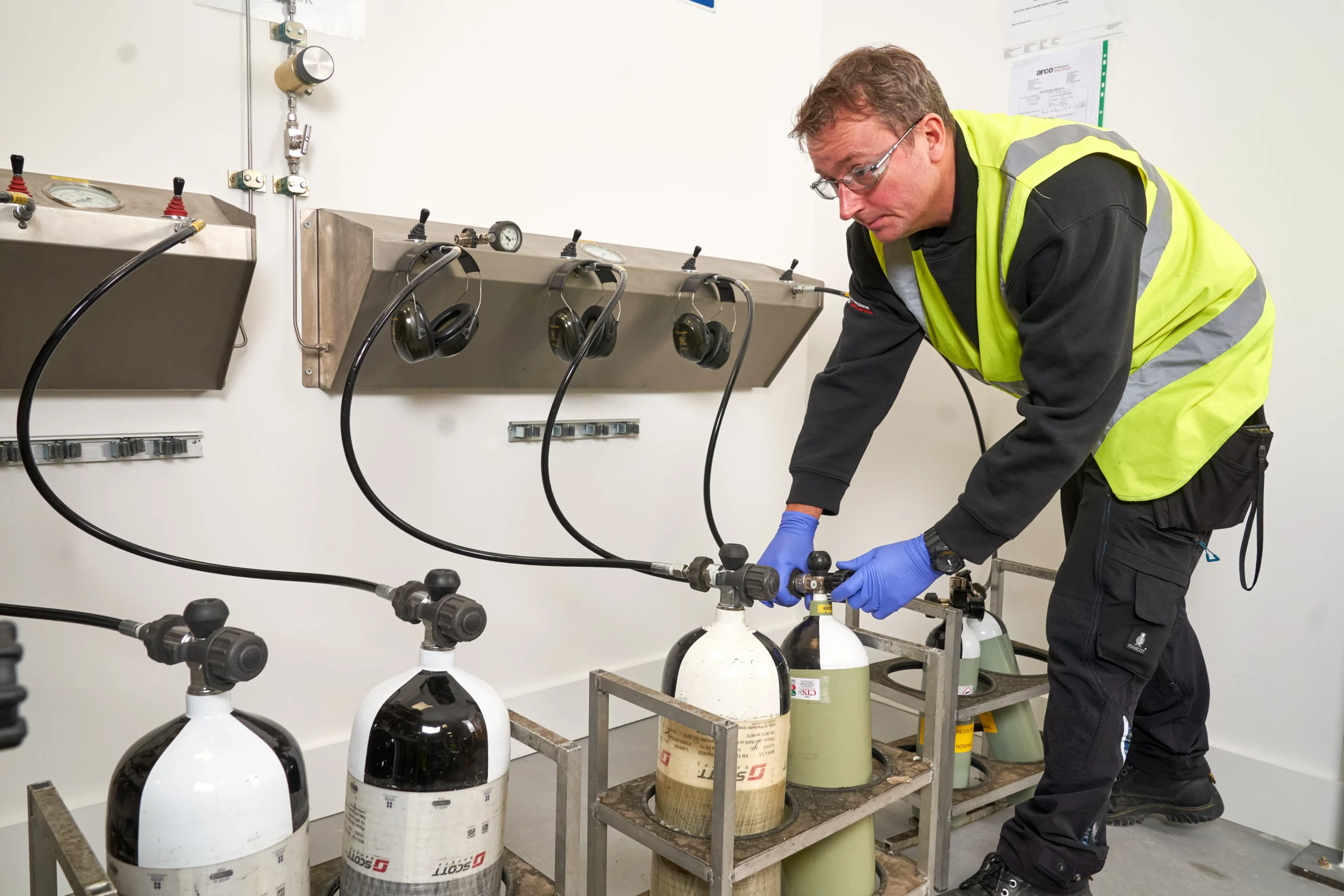 breathing air being filled into cylinders